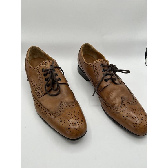 Broletto Shoes Men’s 11.5M Oxford Brogue Brown Leather Wing Tip Made In Italy - Picture 1 of 9